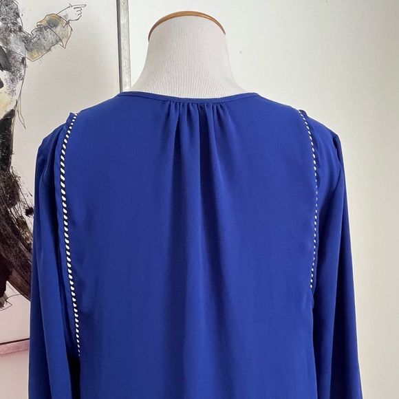 J. Crew Royal Blue Chiffon Trim Top Long Sleeve Blouse Size 4 - Picture 9 of 10